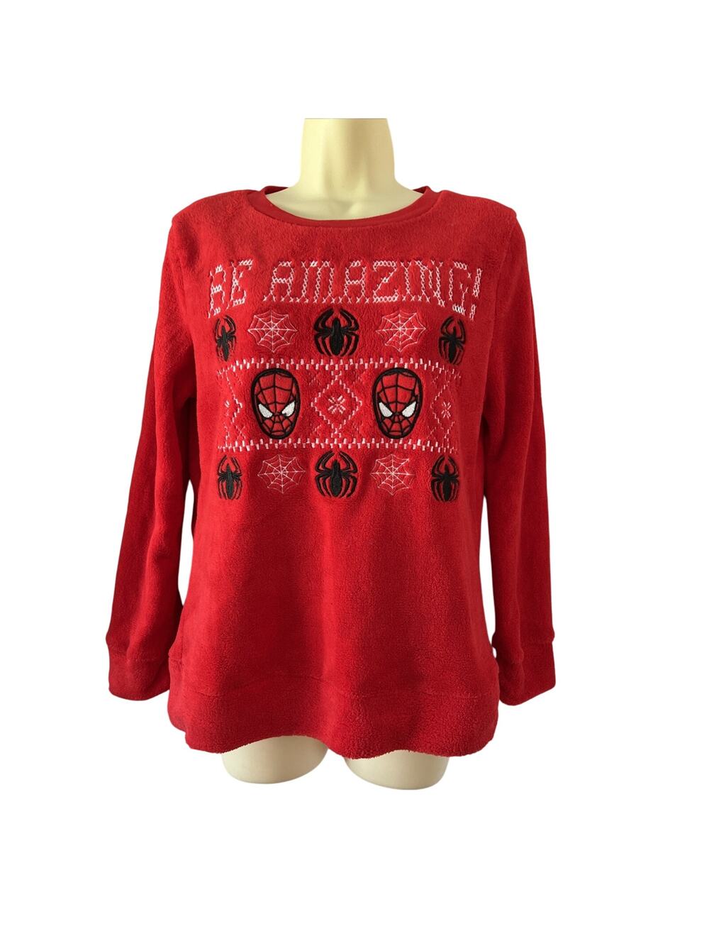 Spiderman Plush Fleece Knit Fair Isle Red Cozy Womens small Marvel Winter